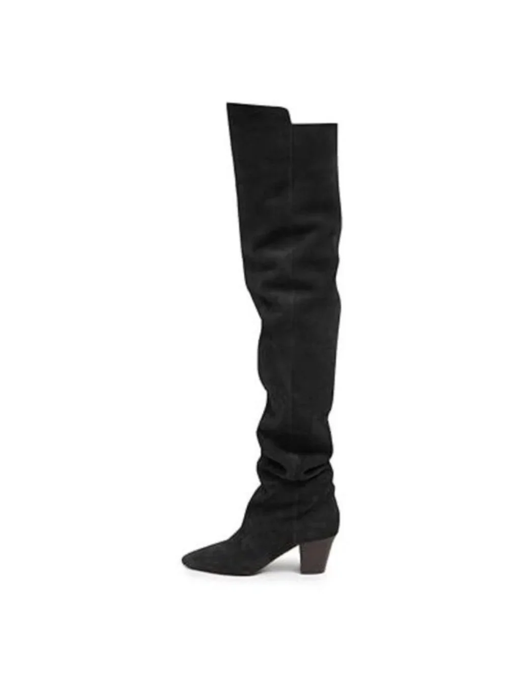 Black Women Over The Knee Boots Comfy Wrinkled Medium Chunky Heel Closed Toe
